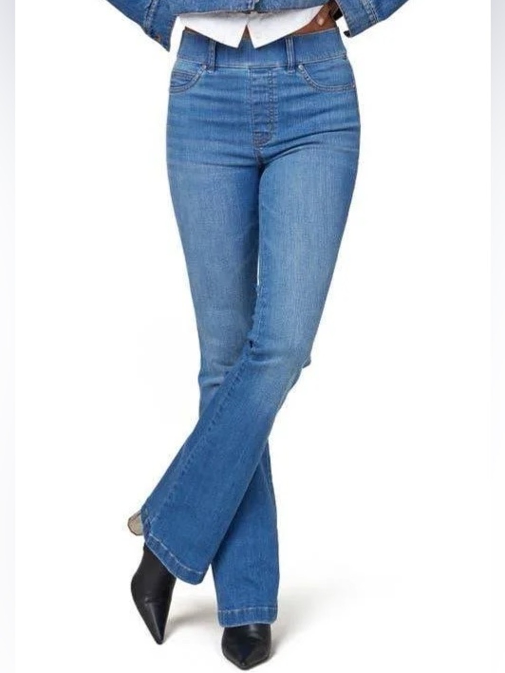 SPANX High Rise Flare Jeans Pull On Shaping Denim Vintage Indigo XL - Picture 5 of 16